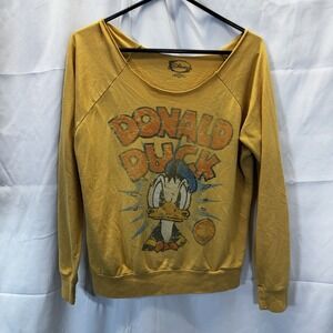 Disney Donald Duck Off The Shoulder Mustard Sweatshirt Size Small